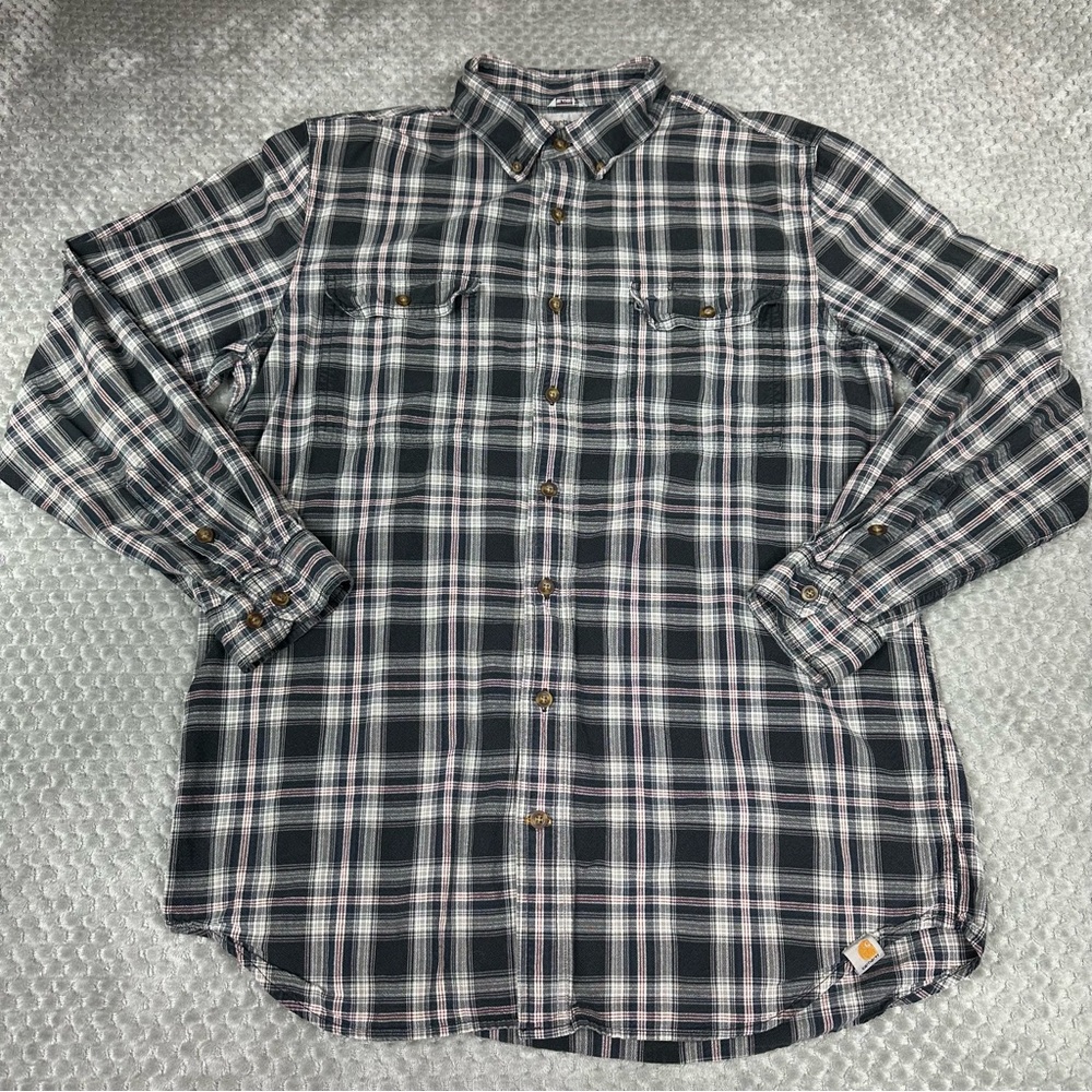 Carhartt Shirt Mens L Tall Blue Plaid Button Outdoor Heavy Weight Long Sleeve
